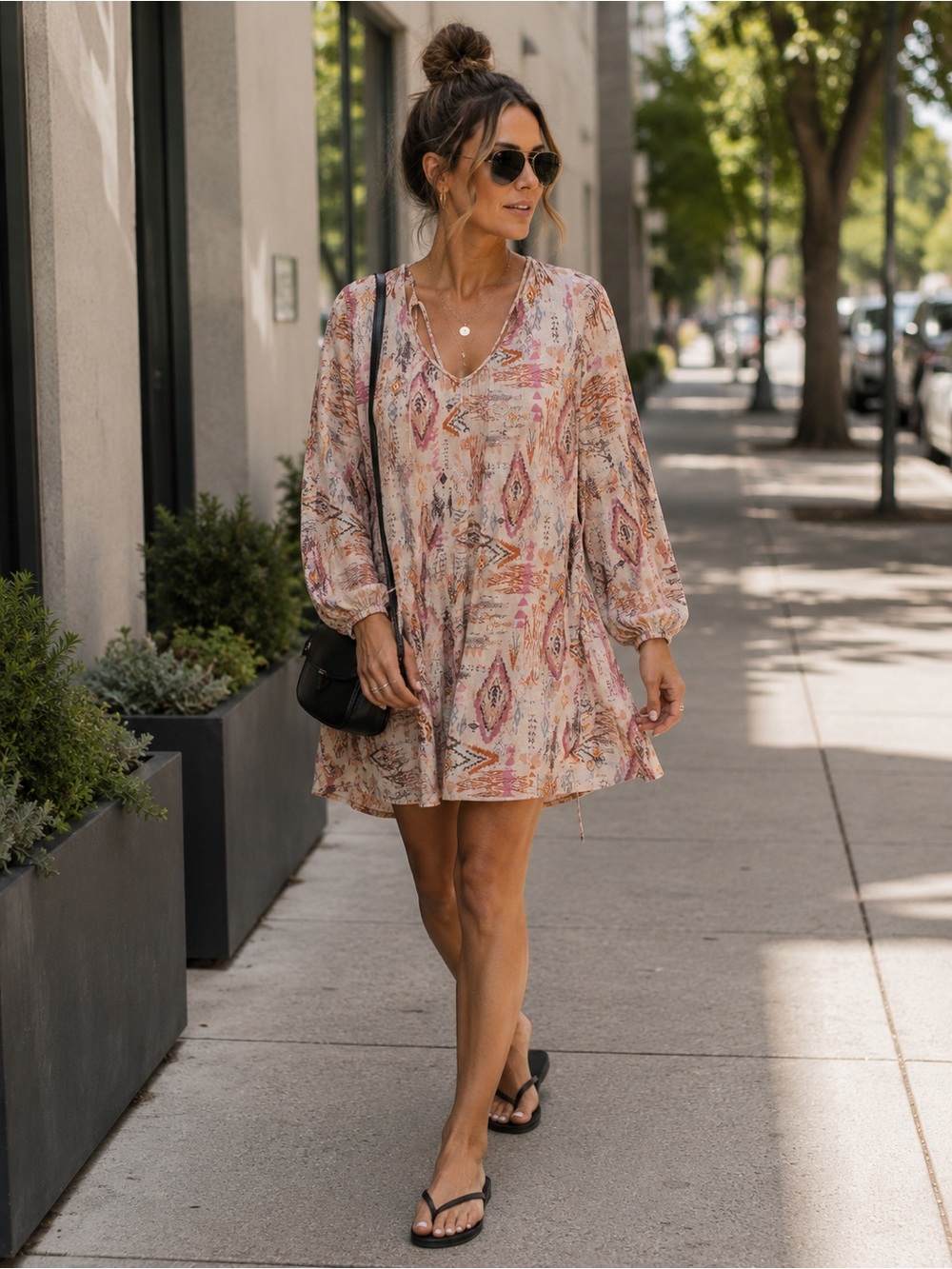 Billabong Floral Aztec Print Mini Dress in Blush and Cream